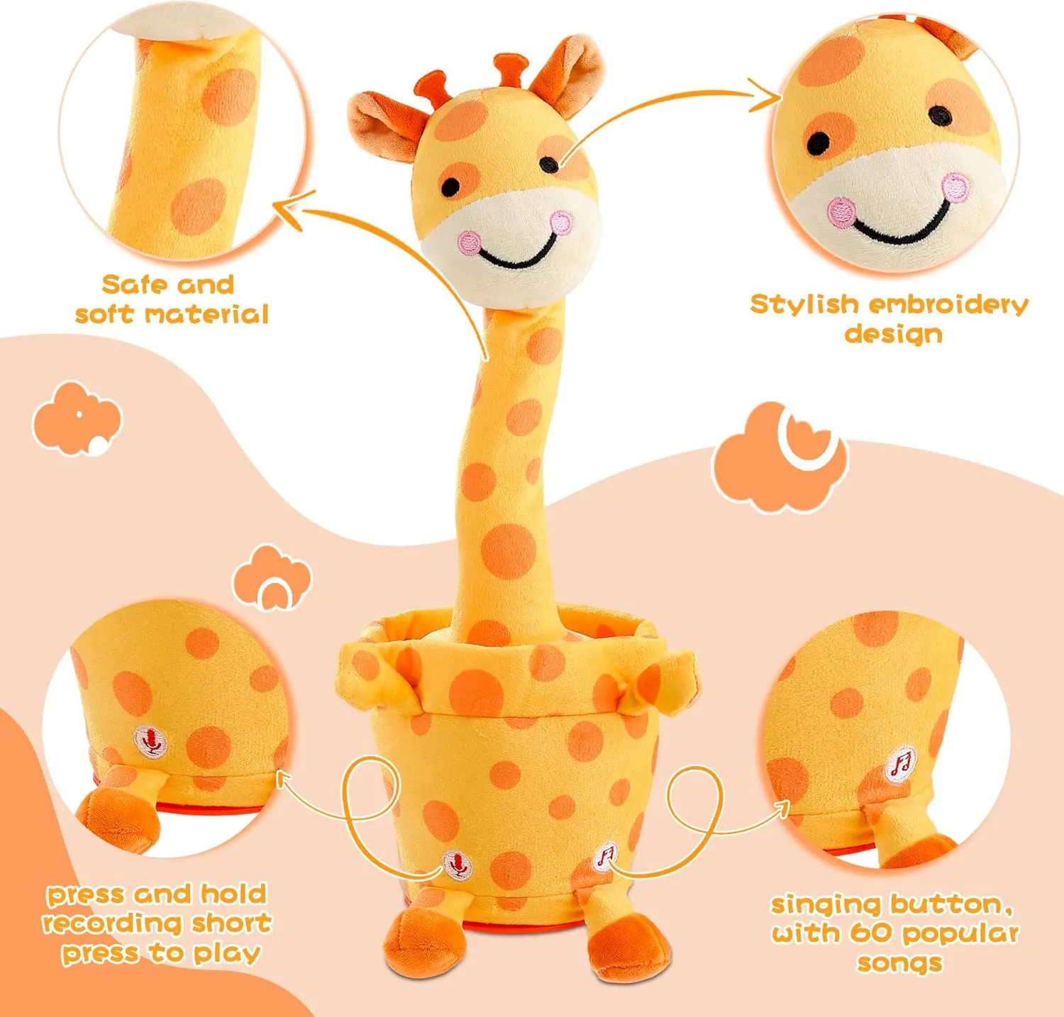 MIAODAM Dancing Talking Giraffe Toddler Toys Electronic Giraffe Plush Toy Interactive Mimicking Toy with Recording and Repeating for Boys Girls Gift