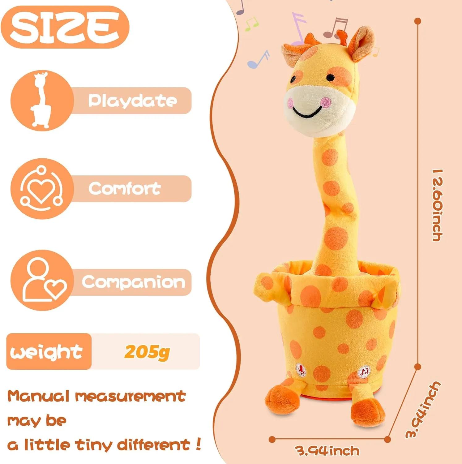 MIAODAM Dancing Talking Giraffe Toddler Toys Electronic Giraffe Plush Toy Interactive Mimicking Toy with Recording and Repeating for Boys Girls Gift