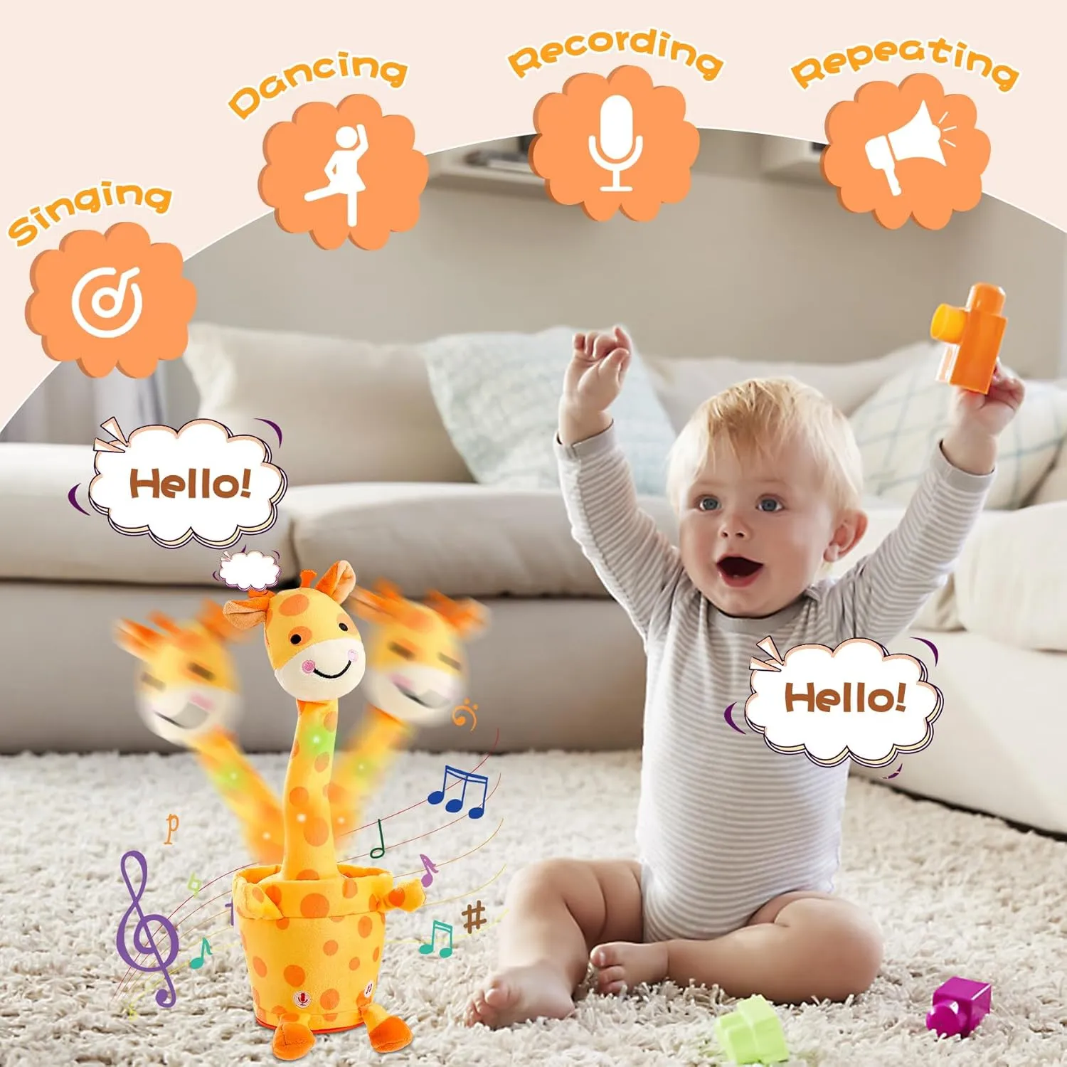 MIAODAM Dancing Talking Giraffe Toddler Toys Electronic Giraffe Plush Toy Interactive Mimicking Toy with Recording and Repeating for Boys Girls Gift
