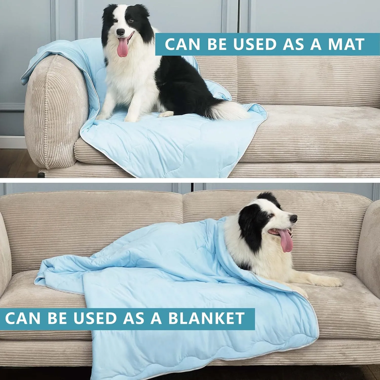 MICROCOSMOS Pet Cooling Blankets & Sleeping Mat- Reversible Washable Durable Dog Bed Cover, EZ Clean. Perfect Indoors, Outdoors or in The Car.(Blue-Blue, 59" x 40")
