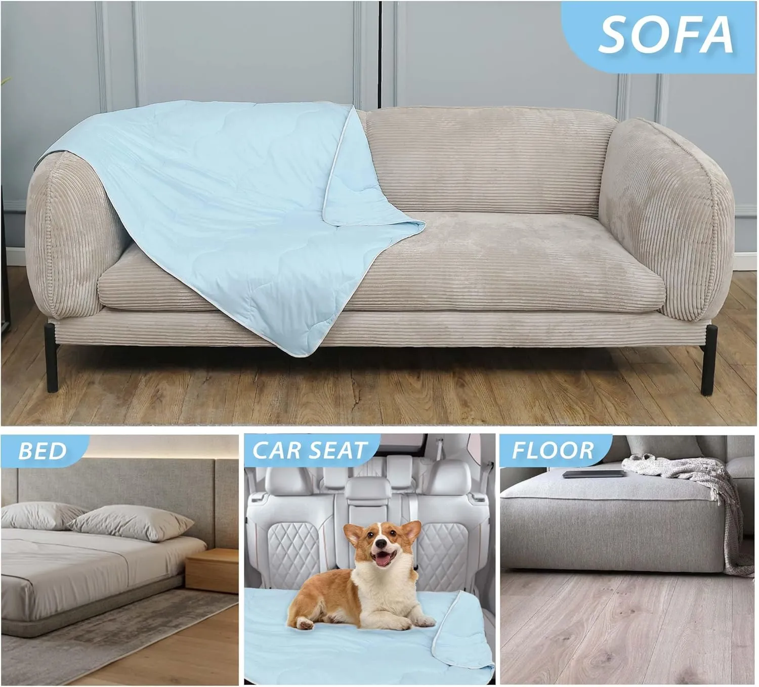 MICROCOSMOS Pet Cooling Blankets & Sleeping Mat- Reversible Washable Durable Dog Bed Cover, EZ Clean. Perfect Indoors, Outdoors or in The Car.(Blue-Blue, 59" x 40")