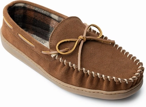 Minnetonka Plaid Lined Hardsole - Moccasin Slippers for Men Made with Suede Upper, Rubber Sole, Plush Interior, Fleece Lining, Rawhide Lace, and Traditional Moccasin Design