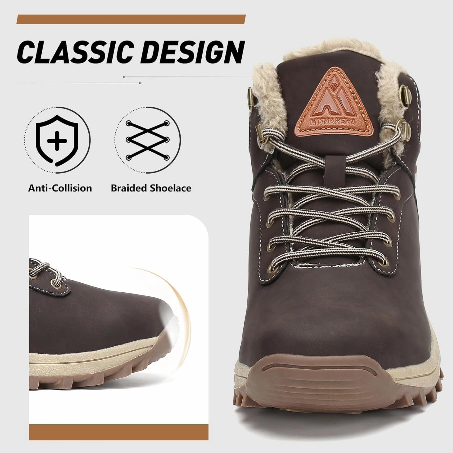 Mishansha Winter Boots for Men Women Waterproof Snow Boots Warm Lined Non Slip Hiking Boot