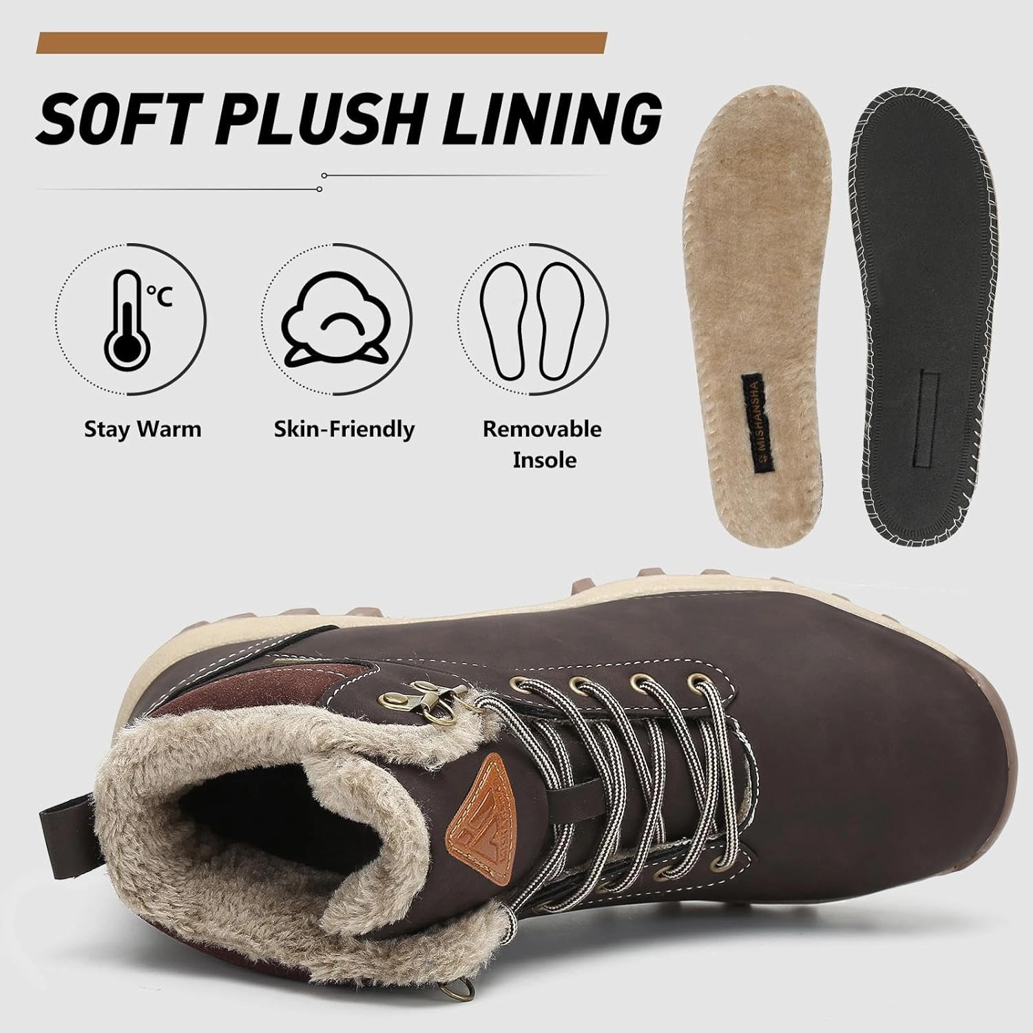 Mishansha Winter Boots for Men Women Waterproof Snow Boots Warm Lined Non Slip Hiking Boot