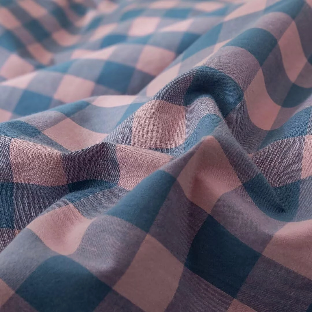 MKXI Plaid Duvet Cover Queen Pink Plaids Floral Bedding Breathable Linen Like Textured Duvet Cover Set Natural Wrinkled Look Rustic Geometric Farmhouse Style Bedding for Girls Women