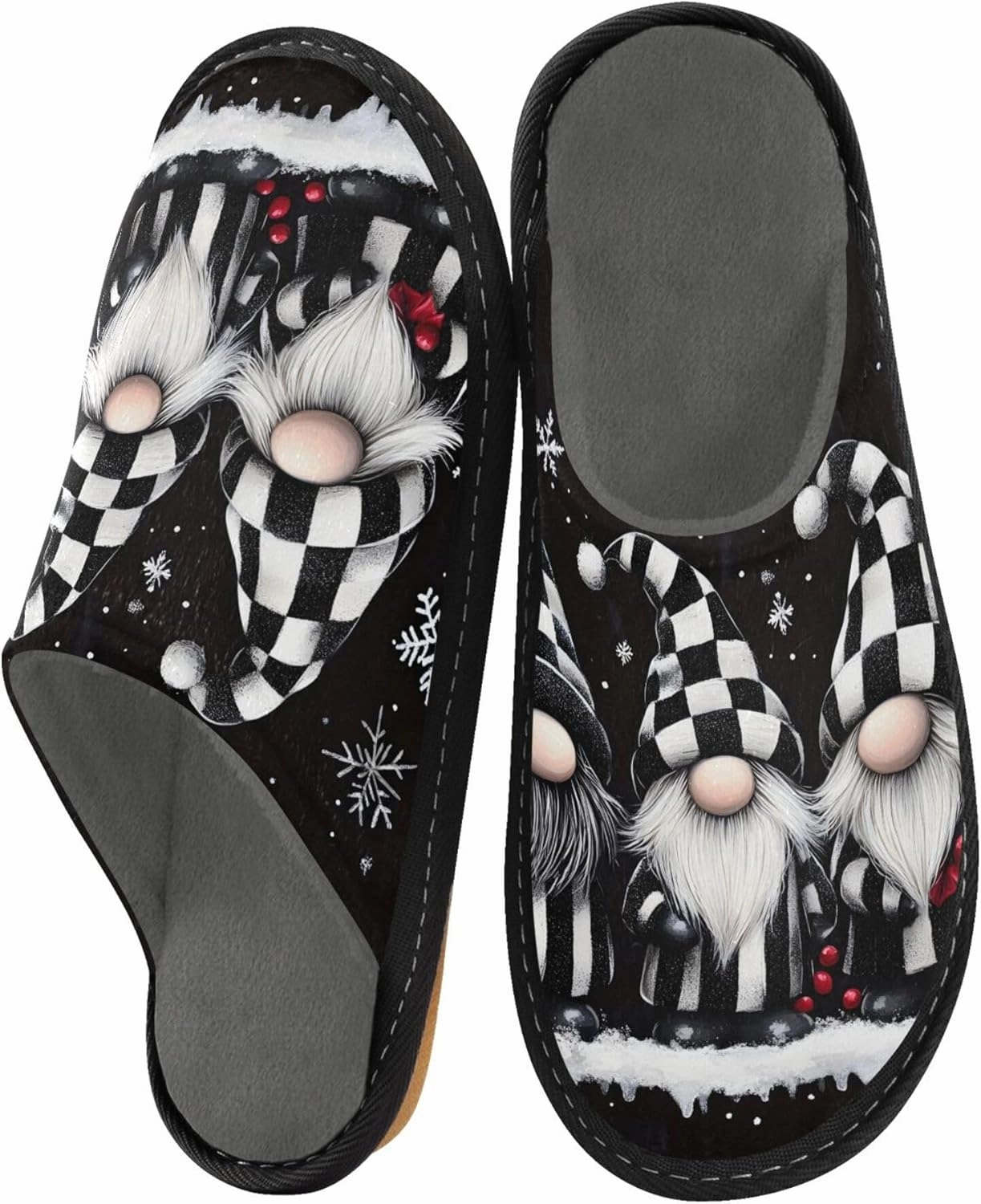 MNSRUU Fuzzy Slippers House Slippers for Women Men Gnomes Rose Black Plush Warm Slippers Winter Soft Slippers Bedroom Shoes Plush Lining Indoor Non-slip