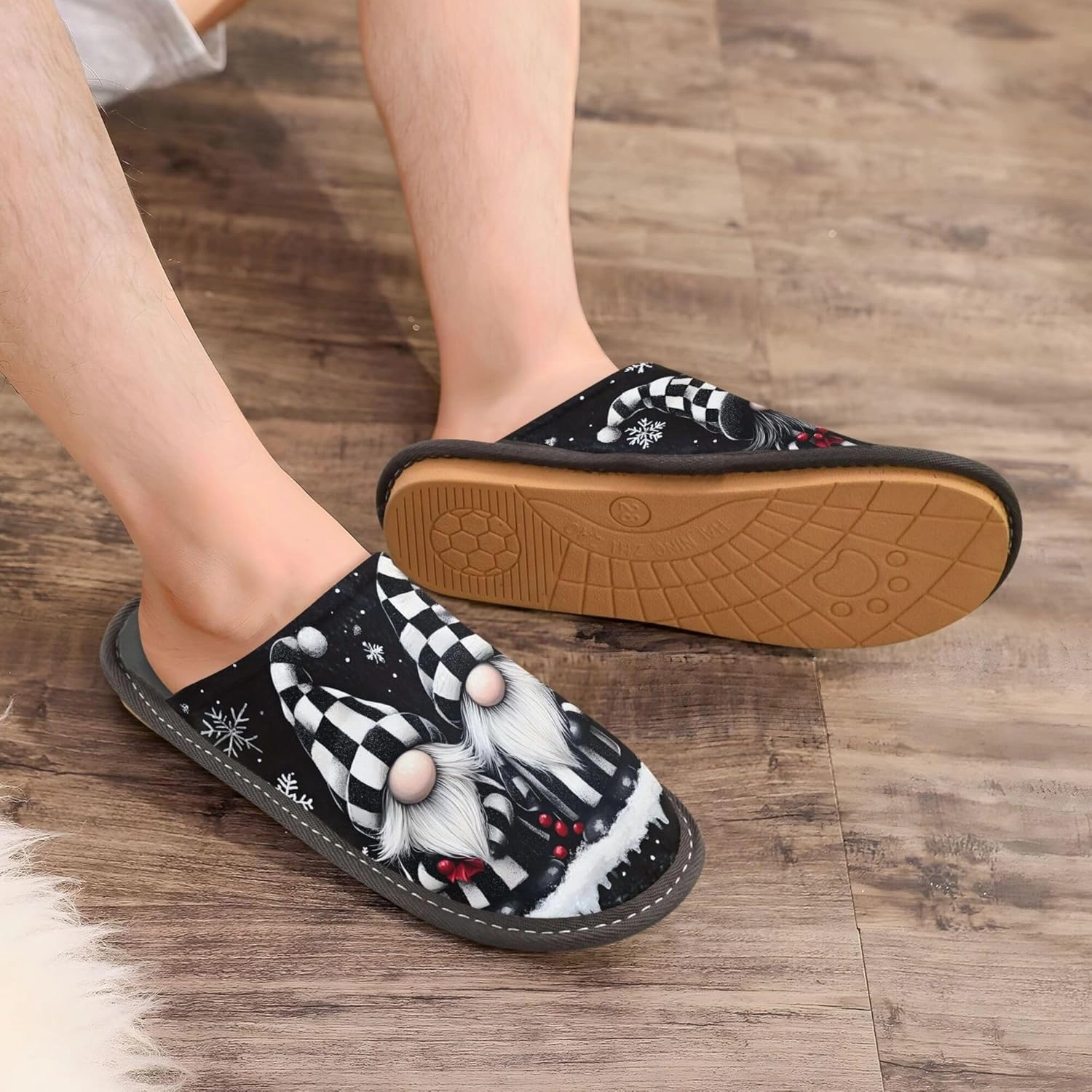 MNSRUU Fuzzy Slippers House Slippers for Women Men Gnomes Rose Black Plush Warm Slippers Winter Soft Slippers Bedroom Shoes Plush Lining Indoor Non-slip