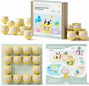 Momcozy Organic Bath Bombs Gift Set, 14 Pcs Bubble Bath Fizzy Balls with Red Pnada Animal Shapes, Natural Essential Oil Bath Bombs for Kids Girls Boys Baby, Ideal Gift for Christmas, Bath Bomb Set,
