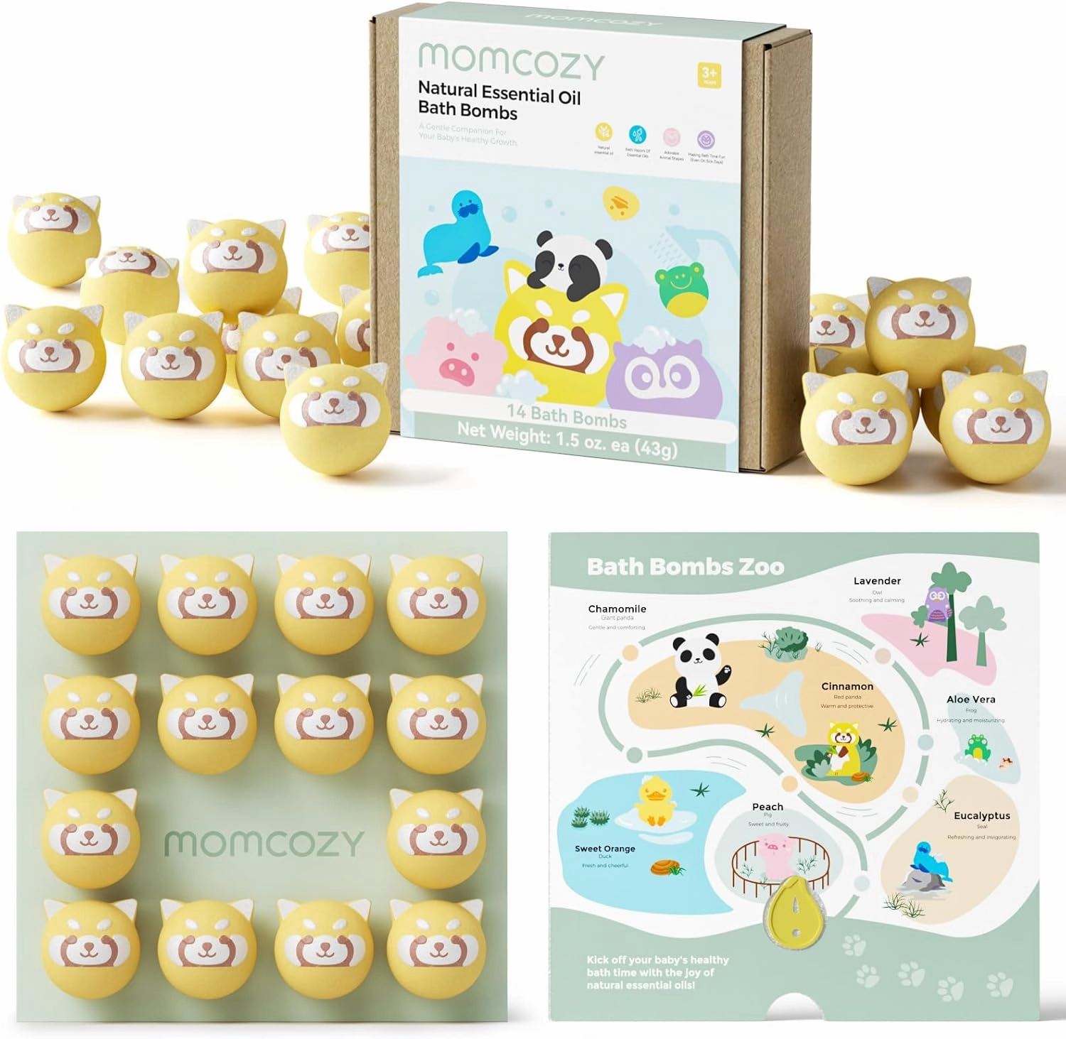 Momcozy Organic Bath Bombs Gift Set, 14 Pcs Bubble Bath Fizzy Balls with Red Pnada Animal Shapes, Natural Essential Oil Bath Bombs for Kids Girls Boys Baby, Ideal Gift for Christmas, Bath Bomb Set,