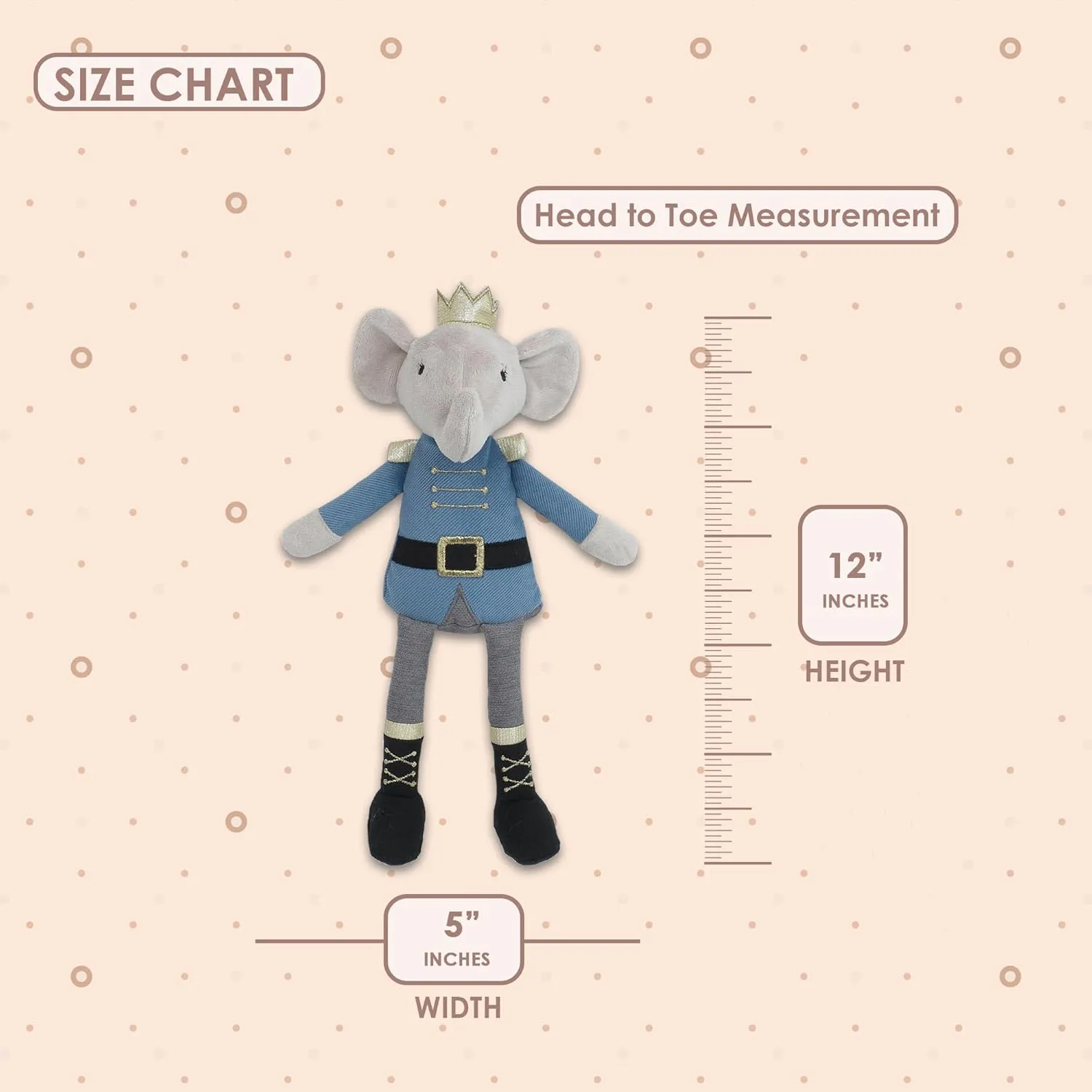 MON AMI Prince Earl The Elephant Plush Stuffed Doll – 12”, Cute Elephant in Blue Suit, Use as Toy or Nursery Room Décor, for Kids of All Ages