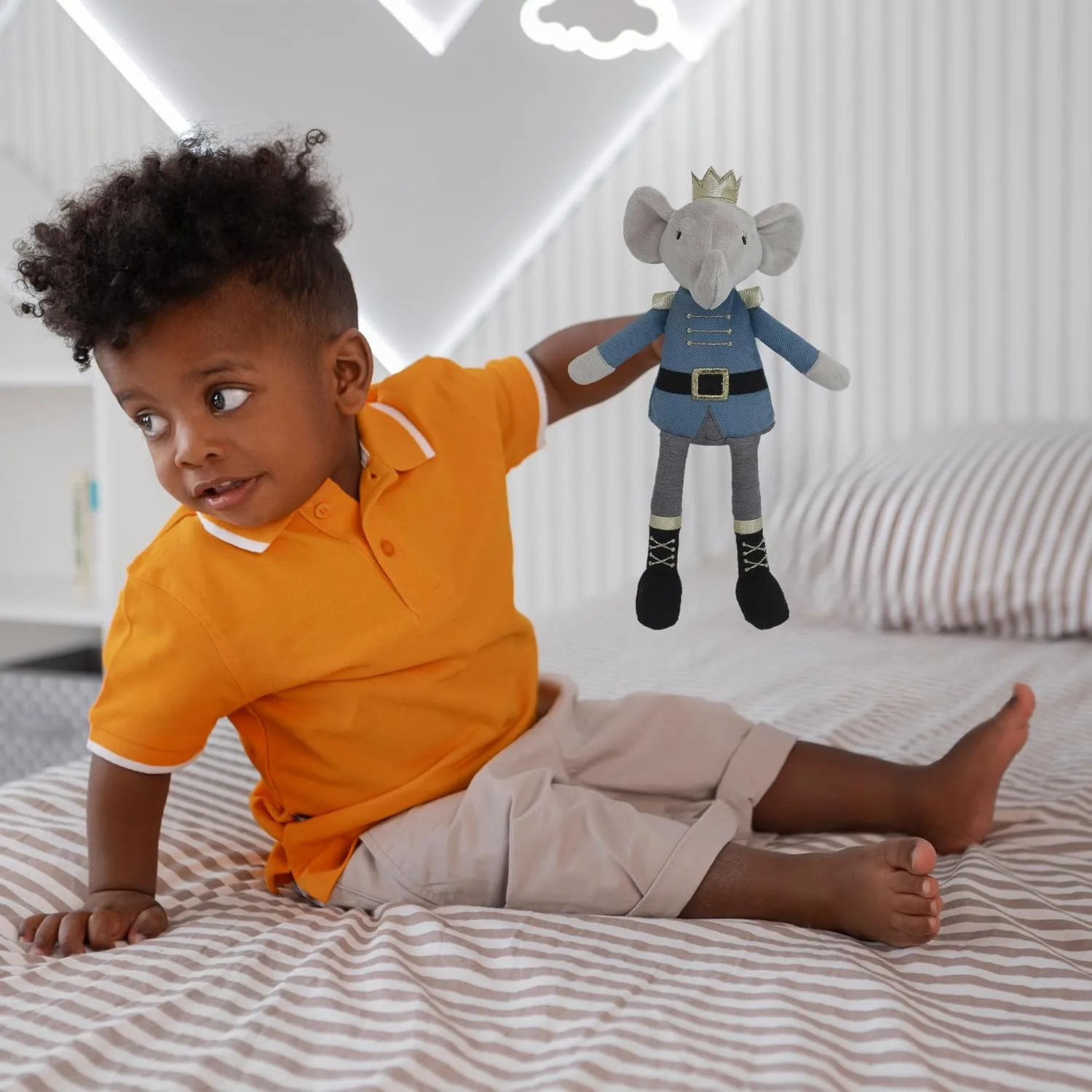 MON AMI Prince Earl The Elephant Plush Stuffed Doll – 12”, Cute Elephant in Blue Suit, Use as Toy or Nursery Room Décor, for Kids of All Ages