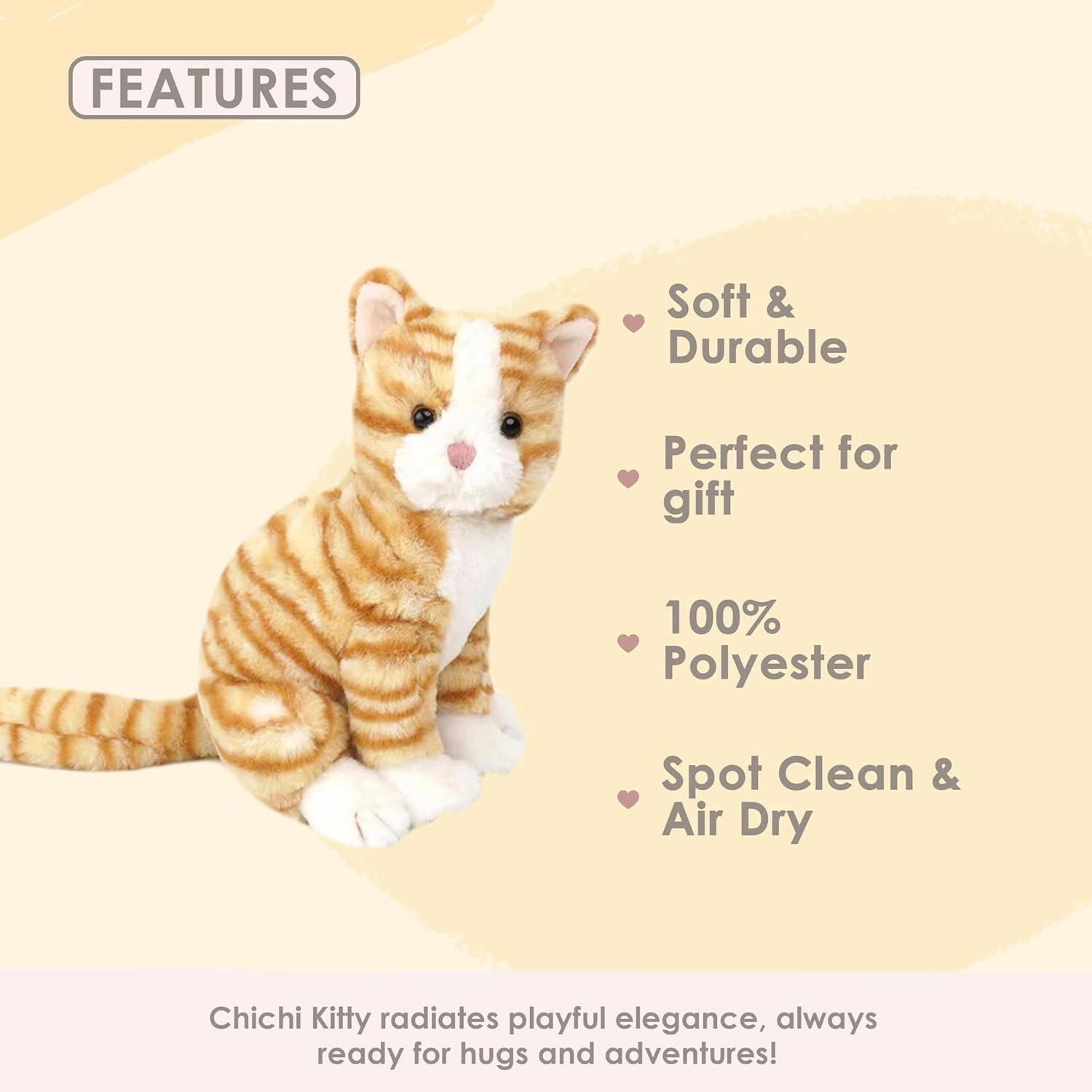 MON AMI Chichi The Kitty Stuffed Animal – 10”, Cat Plushies, Use as Toy or Nursery Décor, for Kids of All Ages