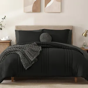 Monbix Queen Comforter Set - 7 Pieces Black Bed in a Bag Queen Bedding Sets with Comforters, All Seasons Down Alternative Comforter Bed Set with Sheets,Pillowcases & Shams