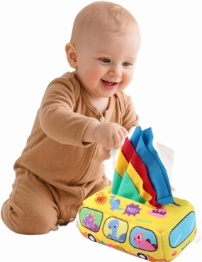 Montessori Baby Tissue Box Toy for 6-12 Months | Soft Crinkle Sensory Toys with 8 Flannel   2 Sound Cloths | Multicolor Learning Toys for Infant Toddlers 1 Year Old Boy Girl (Animals)
