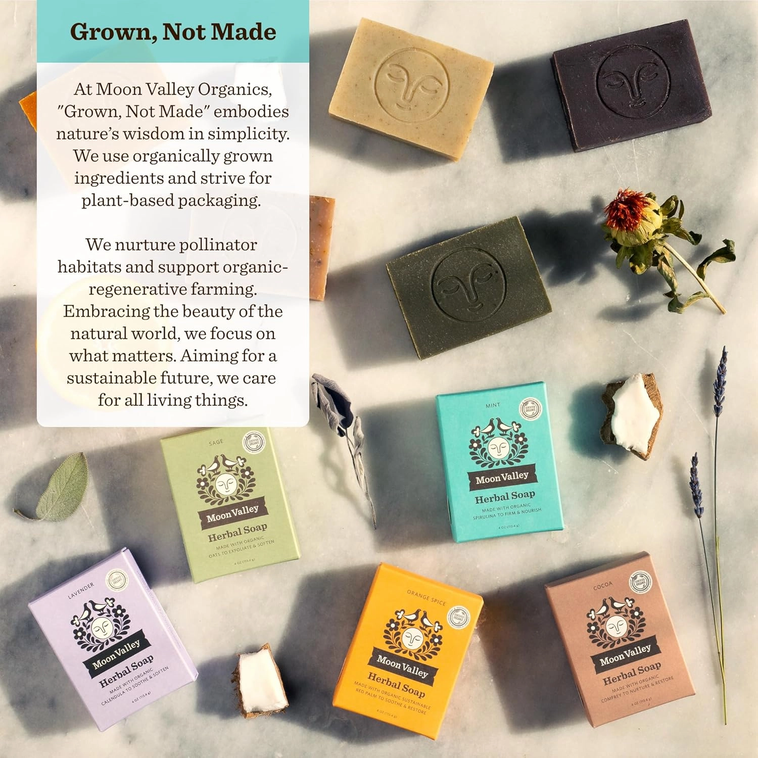 Moon Valley Organics Natural Body Wash and Face Wash Soap Bar Natural Bar Soap, Pack of 3, Mint