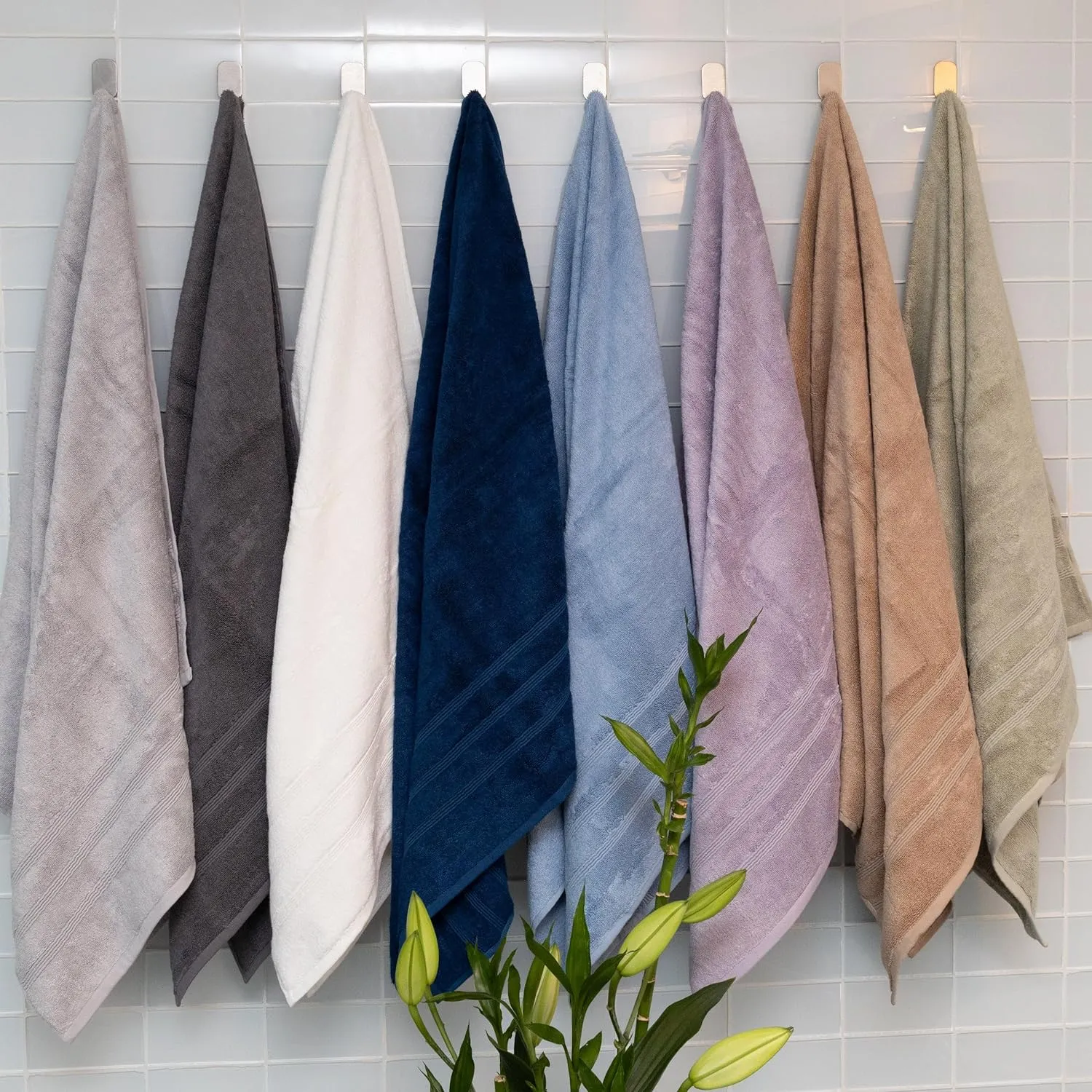 Mosobam Luxury Turkish 8pc Towel Set 30X58 16X30 13X13 Allure Blue 700 GSM Bamboo Viscose & Aegean Turkish Combed Cotton