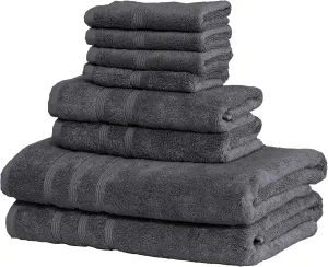 Mosobam Luxury Turkish 8pc Towel Set 30X58 16X30 13X13 Charcoal Gray (Dark Grey) 700 GSM Bamboo Viscose & Aegean Turkish Combed Cotton