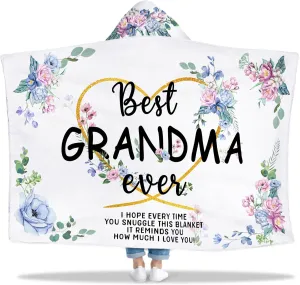 Mothers Day Grandma Gifts, Gift for Grandma Wearable Blanket, Great Grandma Hoodie Blanket from Grandkids, Thoughtful Grandma Hooded Blanket 47x72 In for Birthday, Grandparents Day, Christmas
