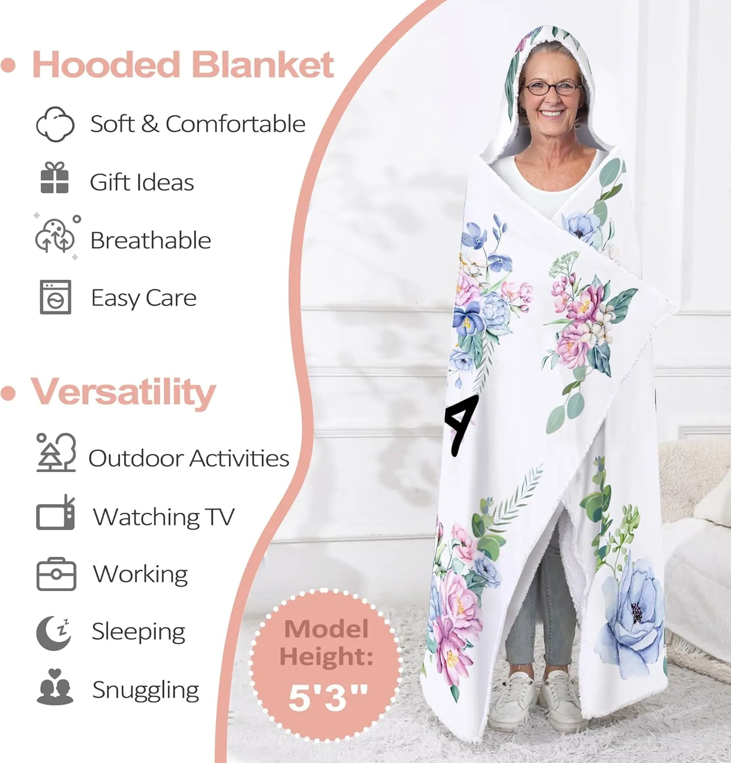 Mothers Day Grandma Gifts, Gift for Grandma Wearable Blanket, Great Grandma Hoodie Blanket from Grandkids, Thoughtful Grandma Hooded Blanket 47x72 In for Birthday, Grandparents Day, Christmas