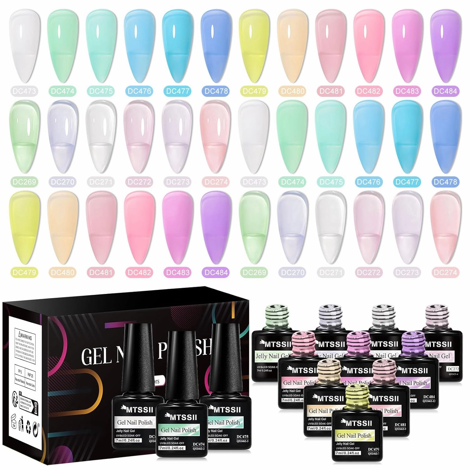 MTSSII Jelly Gel Nail Polish Set Nude Gel Polish 18 Colors Crystal Gel Polish Kit Transparent Pink Lavender Purple Blue Jelly Nail Polish Set Nail Art Gel DIY Gift