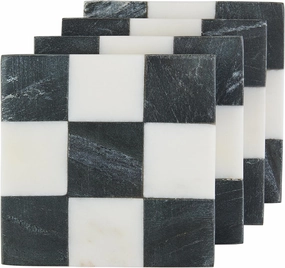 Mud Pie Square Checkered Coaster Set, 4" x 4", BLACK