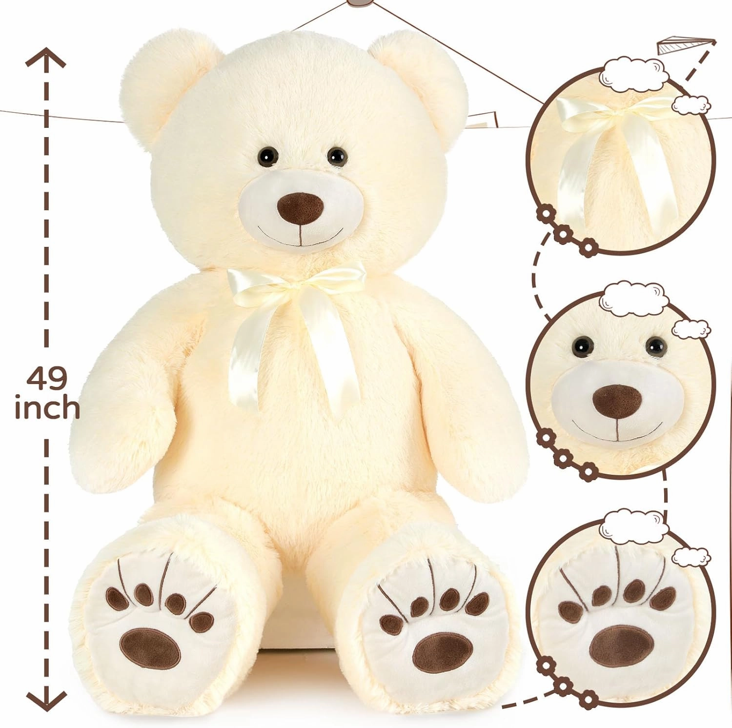 Muiteiur 49inch Giant Teddy Bear Stuffed Animal, Big Bear Plush with Big Footprint,Great Gift for Party Decorations (Beige)