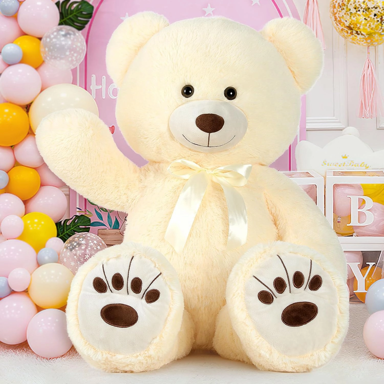 Muiteiur 49inch Giant Teddy Bear Stuffed Animal, Big Bear Plush with Big Footprint,Great Gift for Party Decorations (Beige)