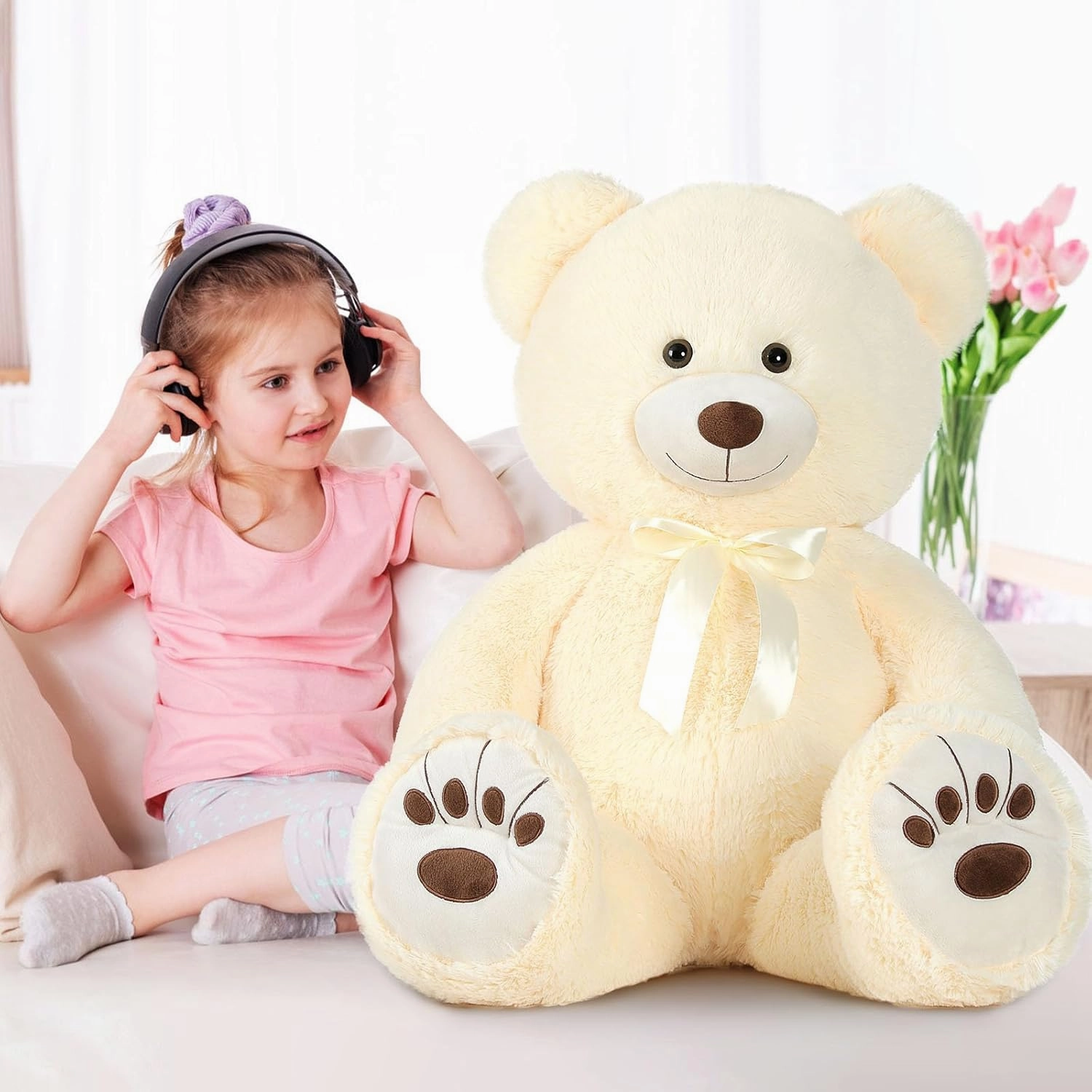 Muiteiur 49inch Giant Teddy Bear Stuffed Animal, Big Bear Plush with Big Footprint,Great Gift for Party Decorations (Beige)