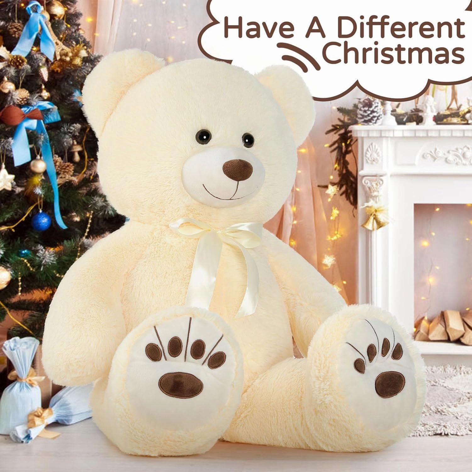 Muiteiur 49inch Giant Teddy Bear Stuffed Animal, Big Bear Plush with Big Footprint,Great Gift for Party Decorations (Beige)