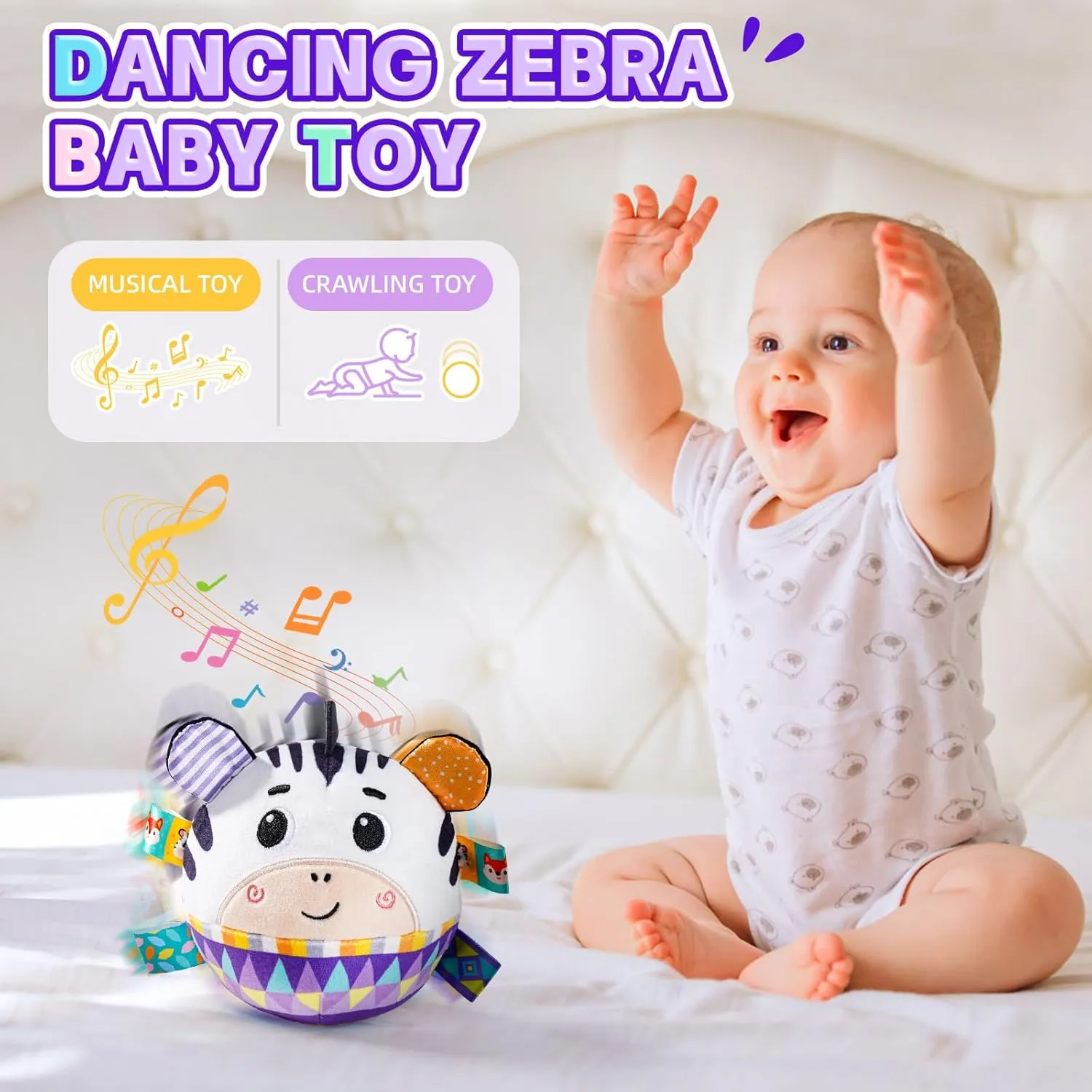 Musical Crawling Dancing Baby Toy 0-6 Months, Tummy Time Sensory Interactive Talk Toys,Plush Stuffer Animal Toys, Learning Bouncing Ball toy for Infant 0-3 6-12 18 Month Newborn Gifts for Toddler 1-2