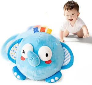 Musical Crawling Dancing Baby Toys - Plush Stuffer Animal Toy Bouncing Ball, Interactive Talk Voice Control Jumping Tummy Time Sensory Toddler Toy Newborn Birthday Gift (Elephant)