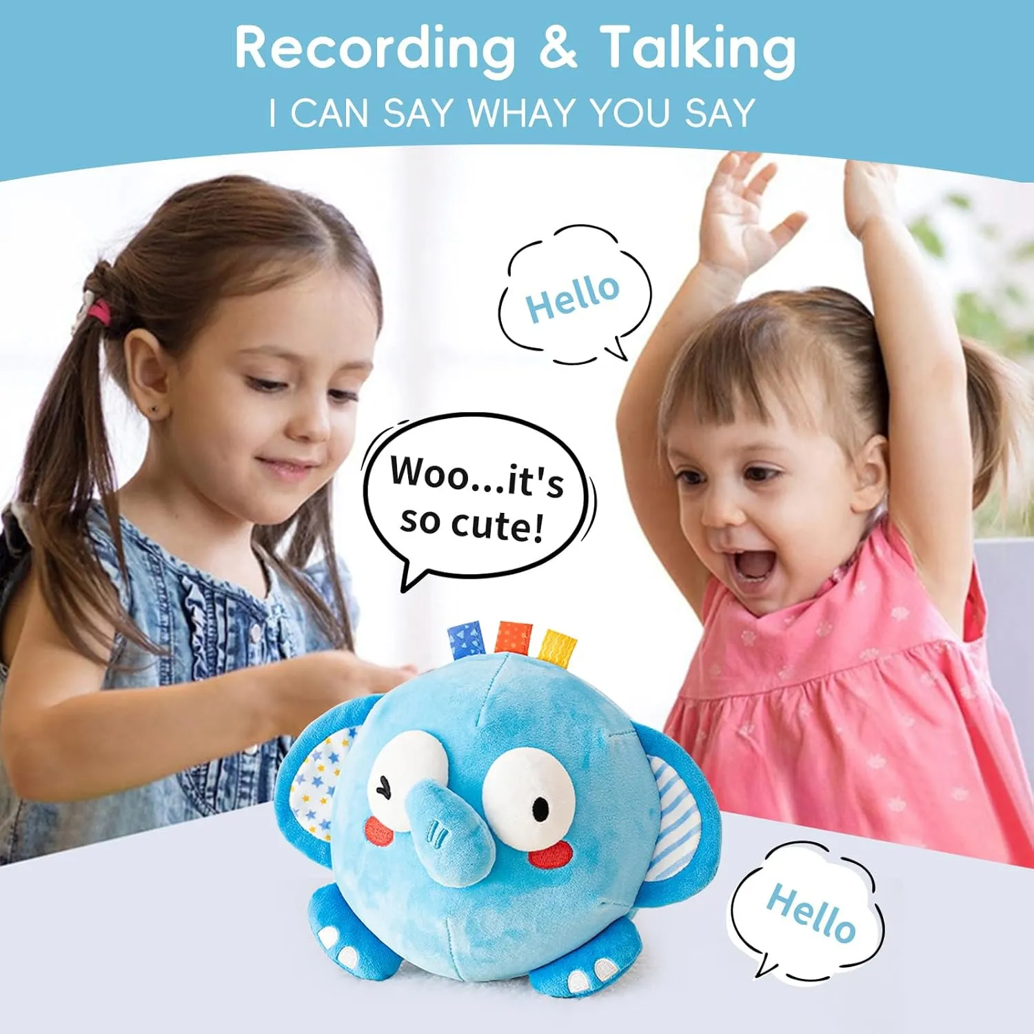 Musical Crawling Dancing Baby Toys - Plush Stuffer Animal Toy Bouncing Ball, Interactive Talk Voice Control Jumping Tummy Time Sensory Toddler Toy Newborn Birthday Gift (Elephant)