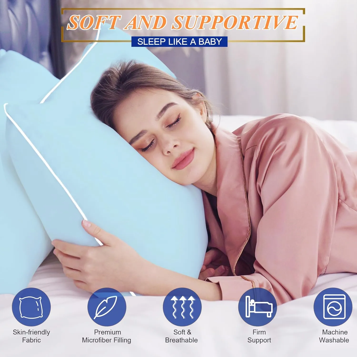 MZOIMZO Bed Pillows for Sleeping- Standard Size, Set of 2, Cooling Hotel Quality with Premium Soft Down Alternative Fill for Back, Stomach or Side Sleepers, 43x66CM, Blue