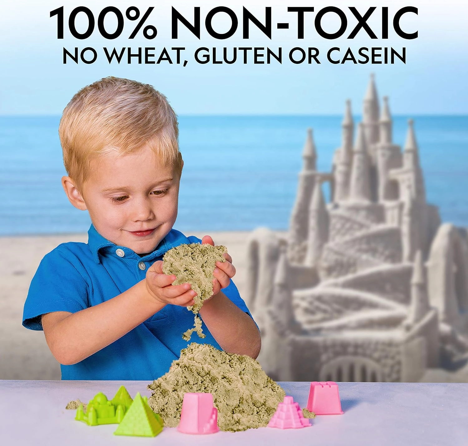 National Geographic Blue Marble Moon Sand - 12 Lbs. of Play Sand with Castle Molds (Natural) - A Fun No Mess Sensory Activity, Sensory Bin Filler
