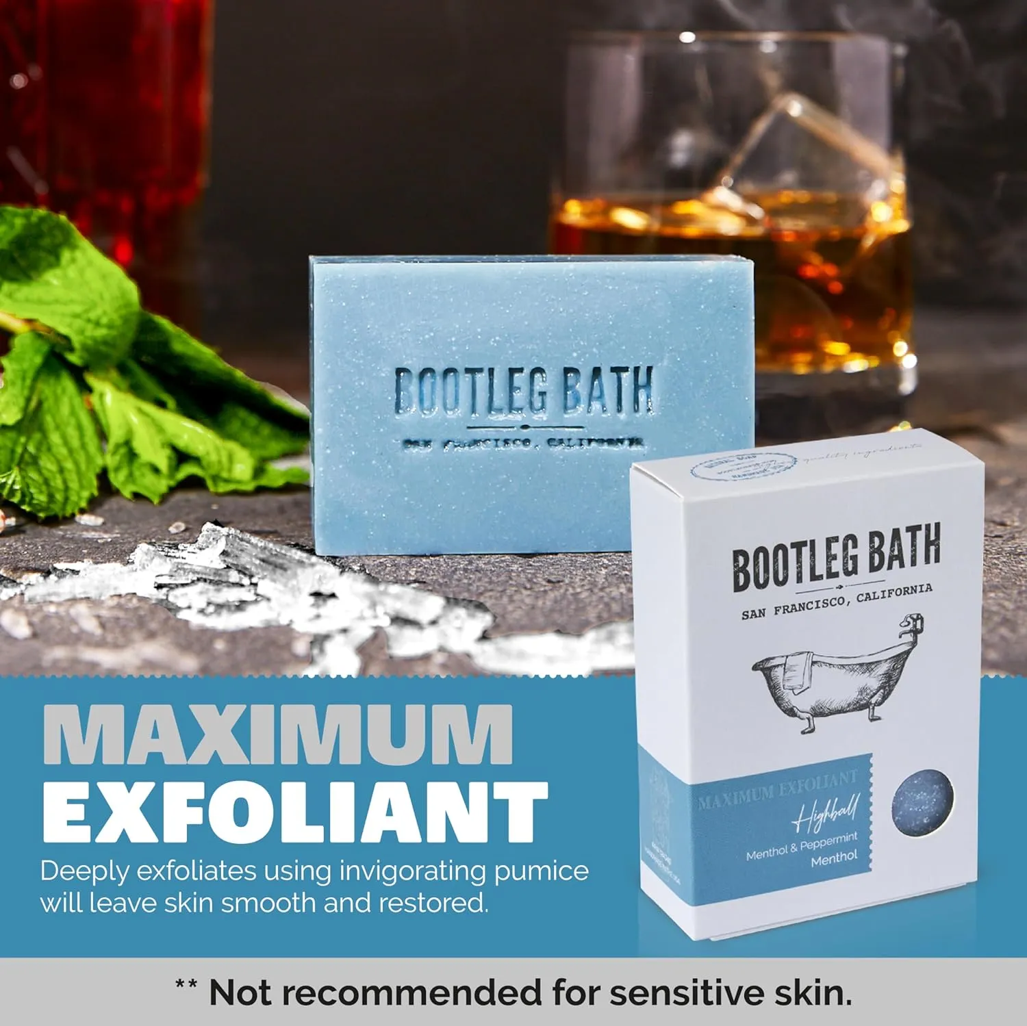 Natural Exfoliating Bar Soap- Menthol and Pumice Scrub Bar, Natural Menthol with Pumice Sand, Natural Body Soap Made in USA for Men and Women, Eco Friendly, 4.4 oz Each Bar