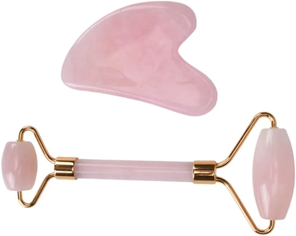 Natural Jade Facial Roller Massager Set Face Scraper Anti-Aging No Squeaky Travel-Friendly Smooth Rolling