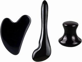 Natural Black Obsidian Gua Sha Roller Set Facial Lift Massager Jade Stone Skin Scraper,Type 11
