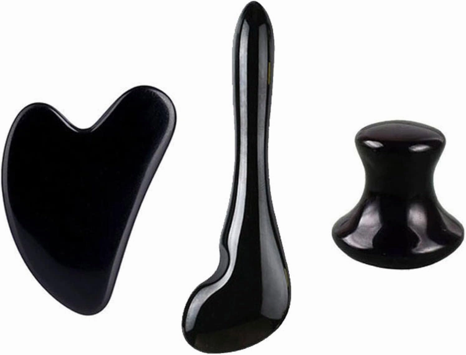 Natural Black Obsidian Gua Sha Roller Set Facial Lift Massager Jade Stone Skin Scraper,Type 11