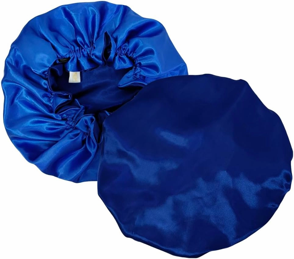 Natural hair essentials reversible and adjustable Satin bonnet, satin pillowcases, satin Scrunchies and headband set of 8 pieces (Dark blue/Royal blue)