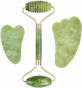 Natural Jade Stone Facial Massage Roller Gua Sha Board 3 Pcs/Set Gouache Scraper For Face Body Tools,C
