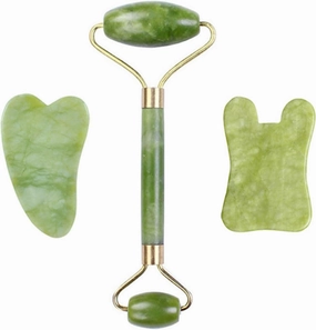 Natural Jade Stone Facial Massage Roller Gua Sha Board 3 Pcs/Set Gouache Scraper For Face Body Tools,H