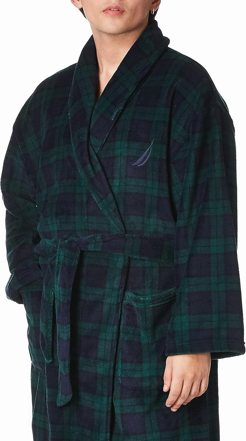 Nautica Men's Long Sleeve Cozy Soft Plush Shawl Collar Robe