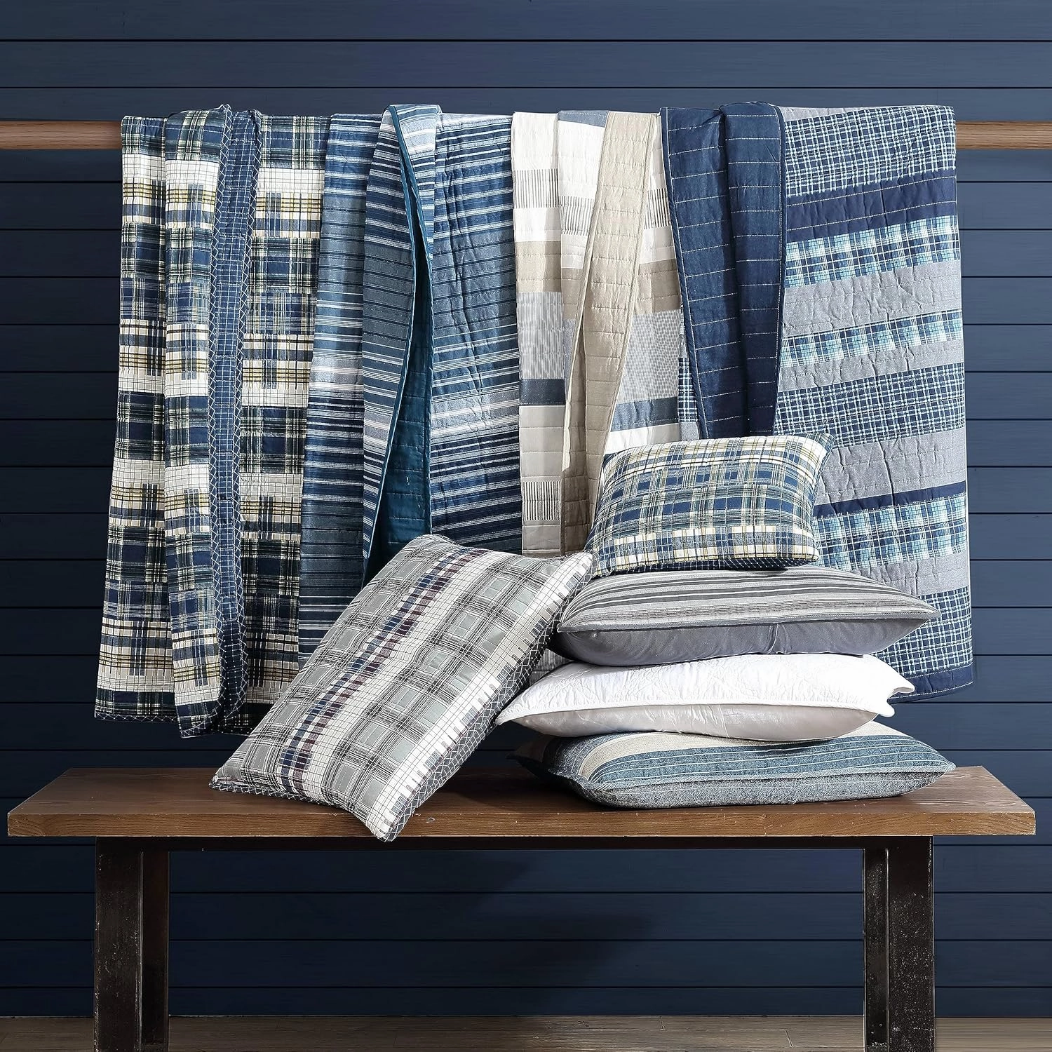 Nautica- Queen Quilt Set, Cotton Reversible Bedding Set, All Season Designer Home Décor (Ridgeport Blue, Queen)