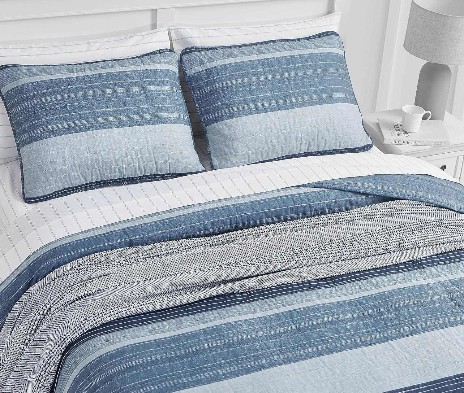 Nautica- Queen Quilt Set, Cotton Reversible Bedding Set, All Season Designer Home Décor (Ridgeport Blue, Queen)