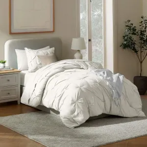 Nestl Twin XL Comforter Set 5 Piece, Pintuck Twin XL Bedding Set Off White, College Dorm Room Essentials Bed in a Bag, Twin XL Comforter Set for College Girls and Boys with Sheets, Pillowcase and Sham
