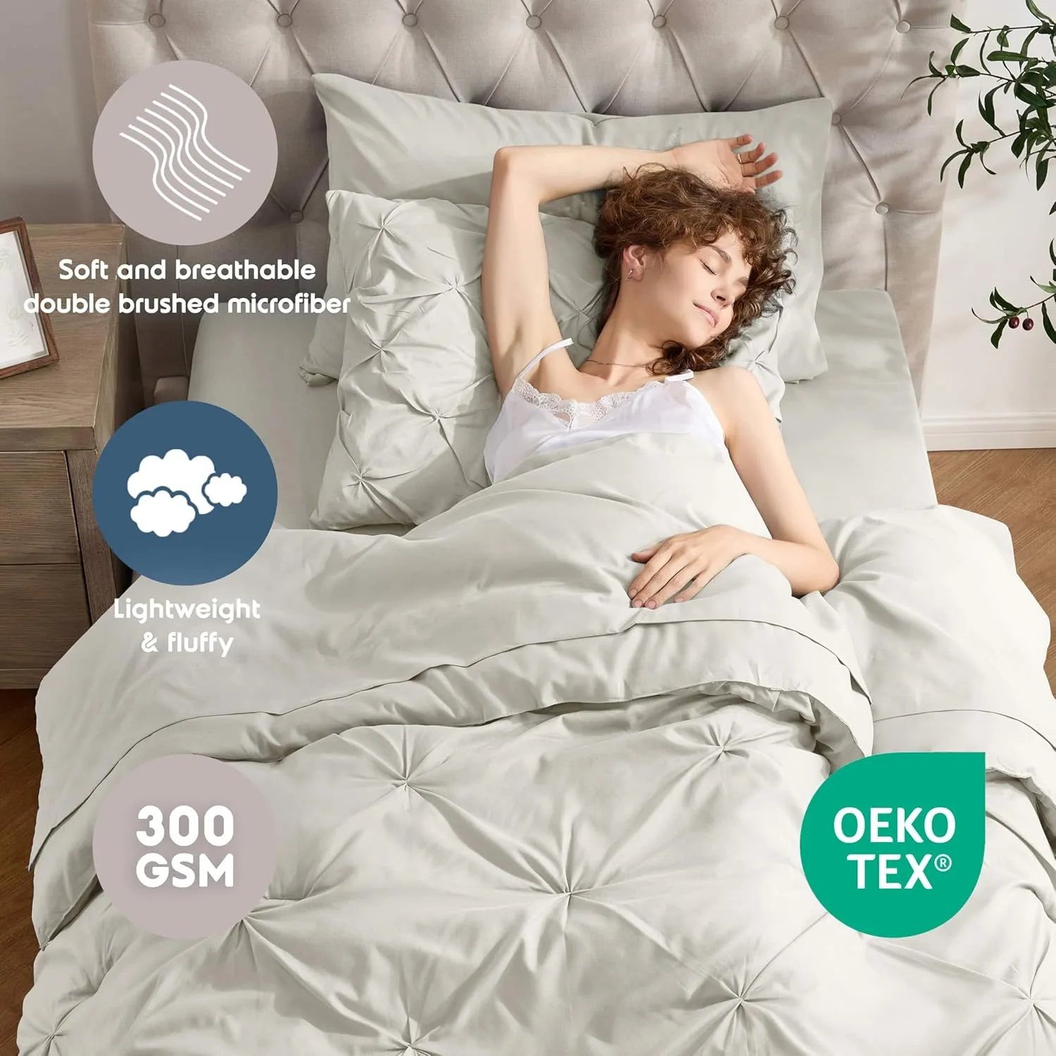 Nestl Twin XL Comforter Set 5 Piece, Pintuck Twin XL Bedding Set Off White, College Dorm Room Essentials Bed in a Bag, Twin XL Comforter Set for College Girls and Boys with Sheets, Pillowcase and Sham
