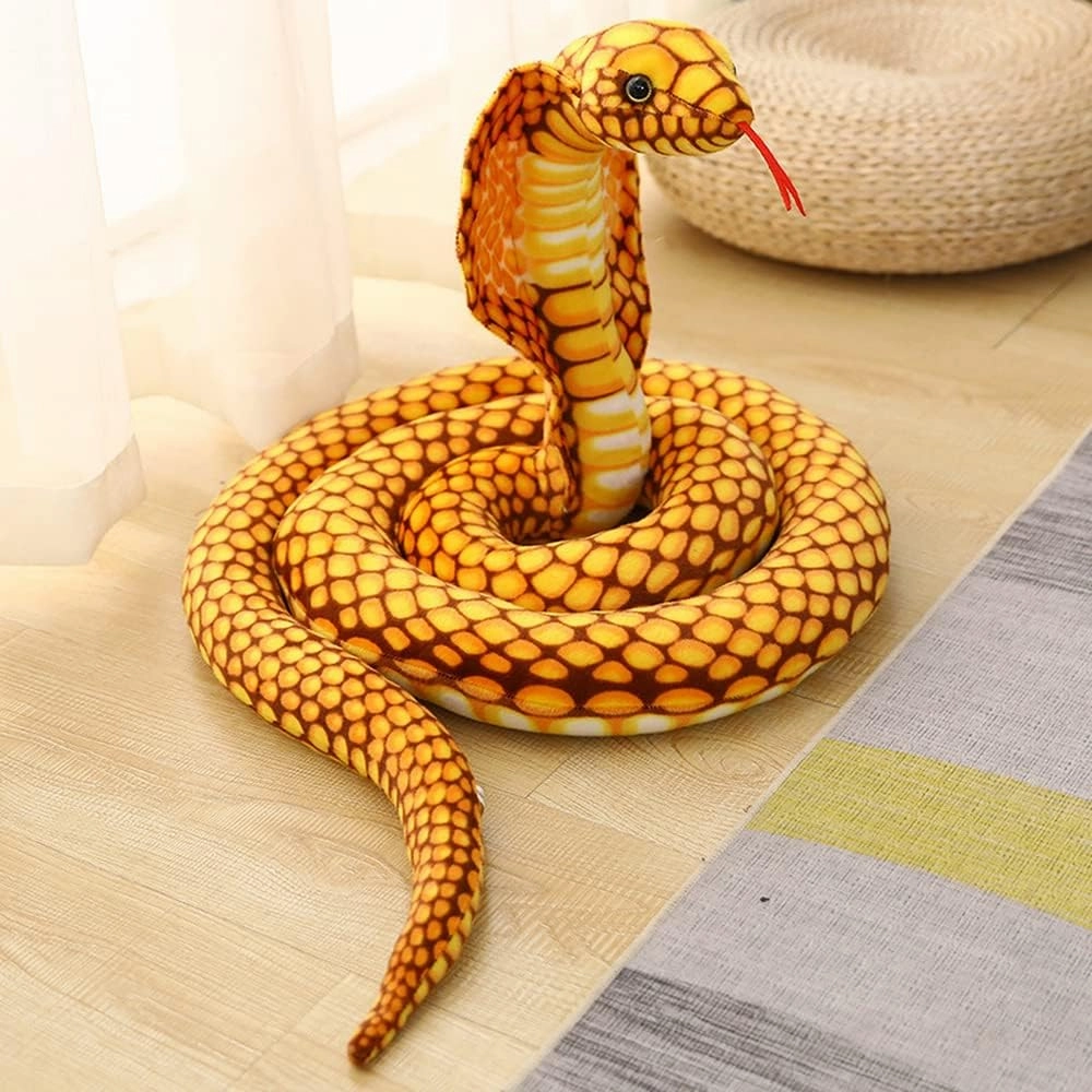 New Realistic Cobra Figure Lifelike Python Pit Viper Plush Toy Soft Stuffed Animal Snake Decor Birthday Gifts for Children (Yellow,28 inch)