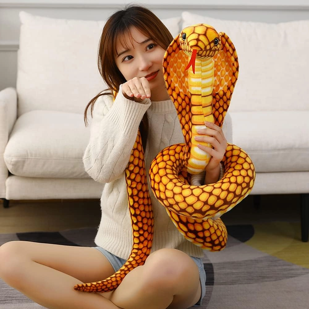 New Realistic Cobra Figure Lifelike Python Pit Viper Plush Toy Soft Stuffed Animal Snake Decor Birthday Gifts for Children (Yellow,28 inch)