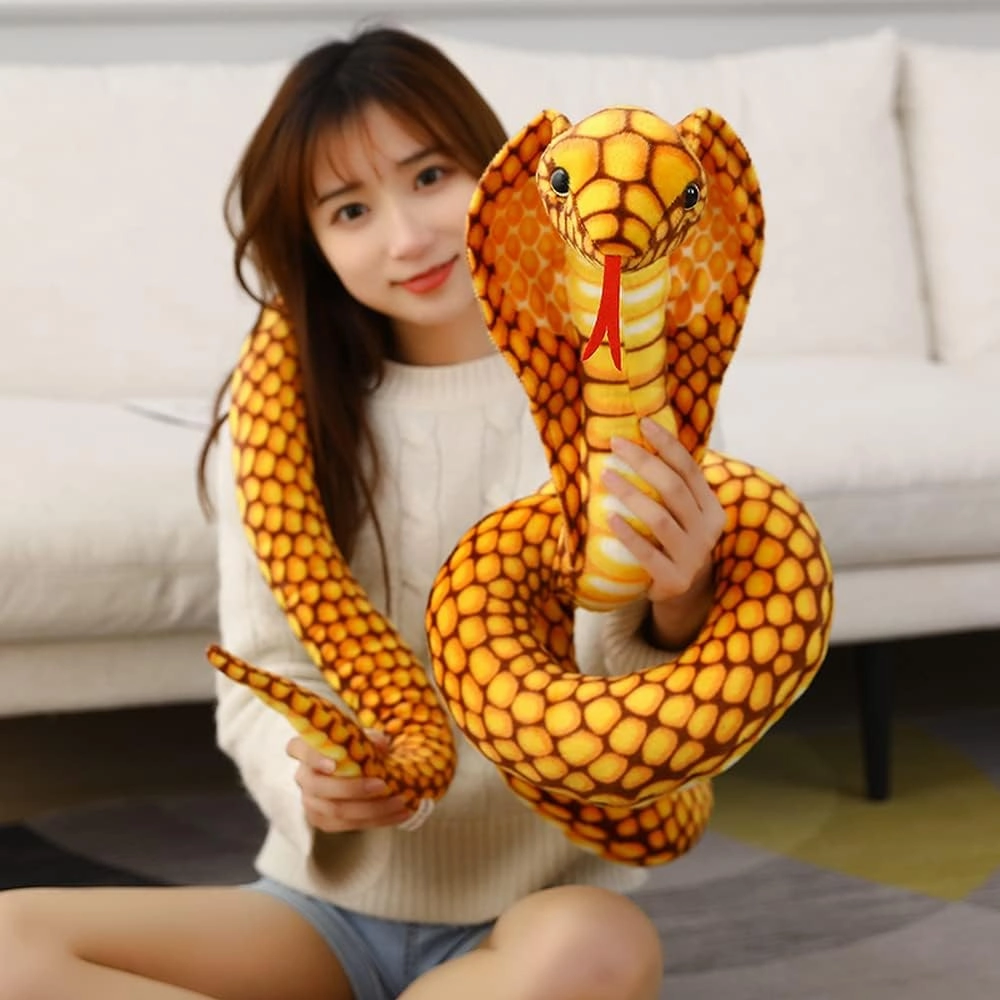 New Realistic Cobra Figure Lifelike Python Pit Viper Plush Toy Soft Stuffed Animal Snake Decor Birthday Gifts for Children (Yellow,28 inch)