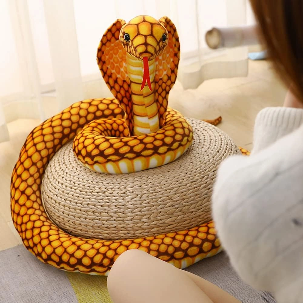New Realistic Cobra Figure Lifelike Python Pit Viper Plush Toy Soft Stuffed Animal Snake Decor Birthday Gifts for Children (Yellow,28 inch)